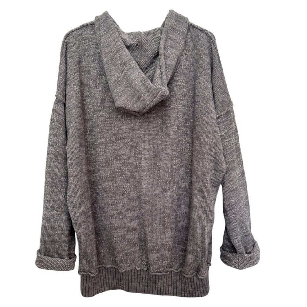 Free People Sz M In Bloom Knit Hoodie Sweater Gray White Oversized Full Zip Boho - Picture 10 of 15